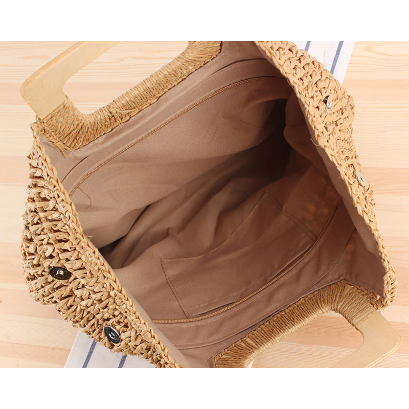 Handmade basket bag with modern wooden handle Skanto