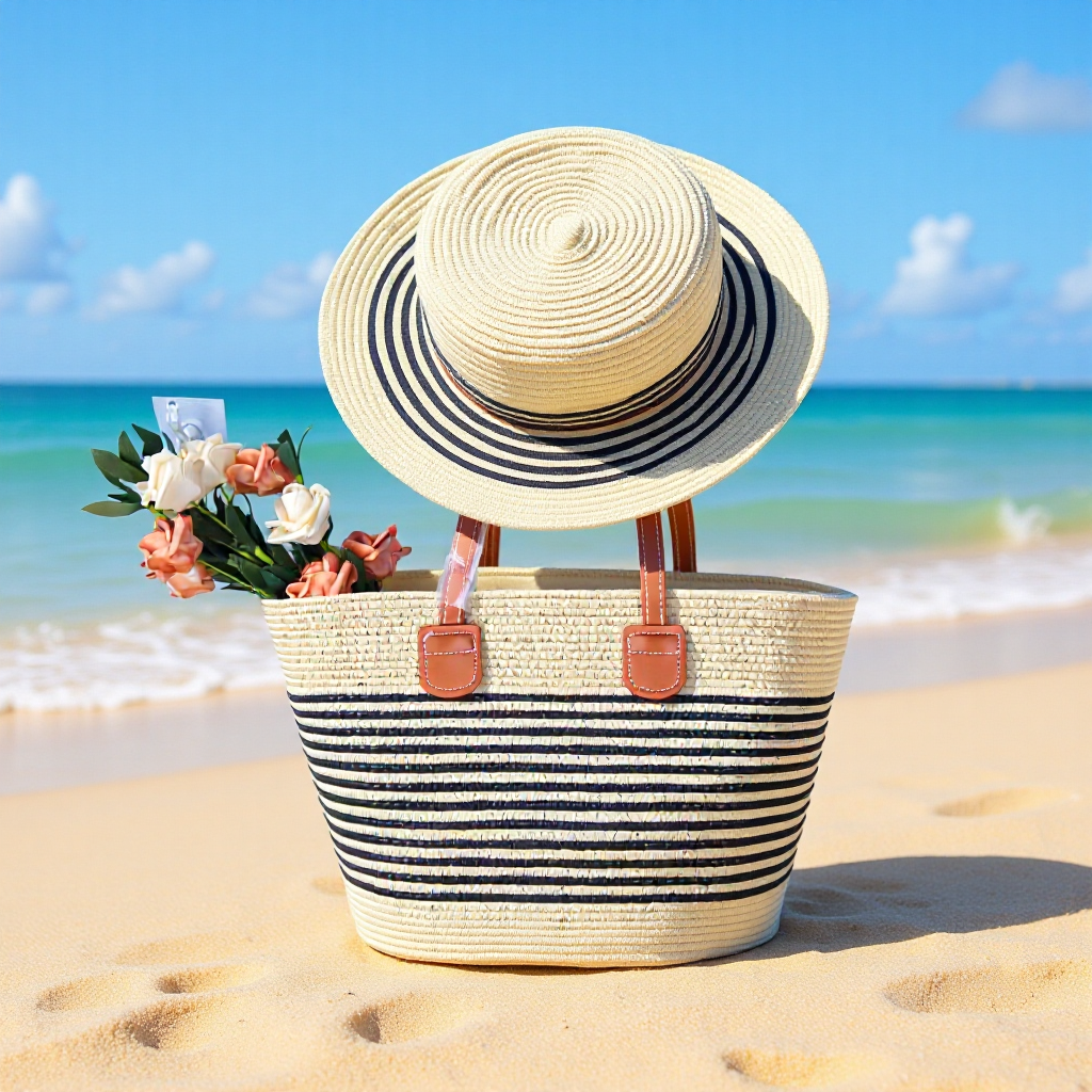 Strandveske og solhatt sett Skanto