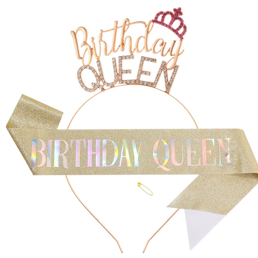 Damer Glitrende Hårbånd med "Birthday Queen"-skrift Skanto
