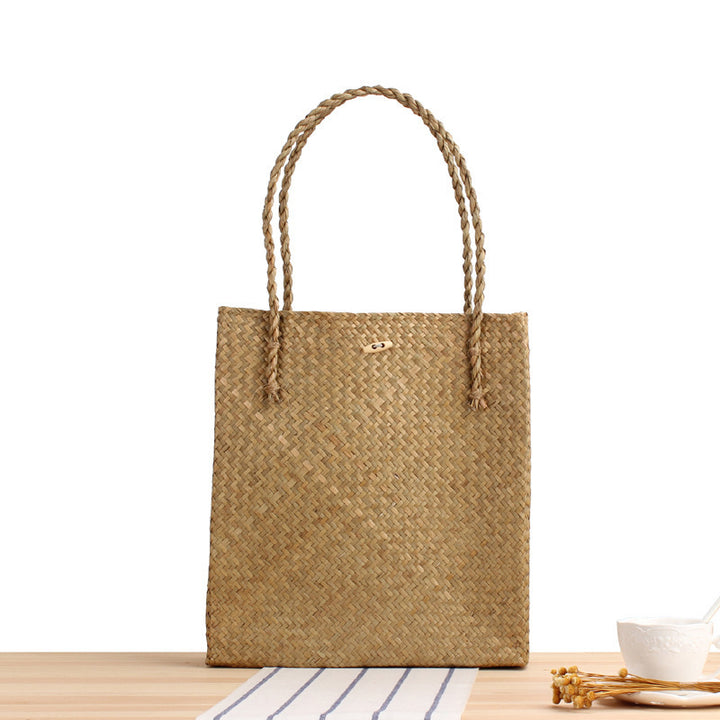 Hand-knotted tote bag in natural weave Skanto
