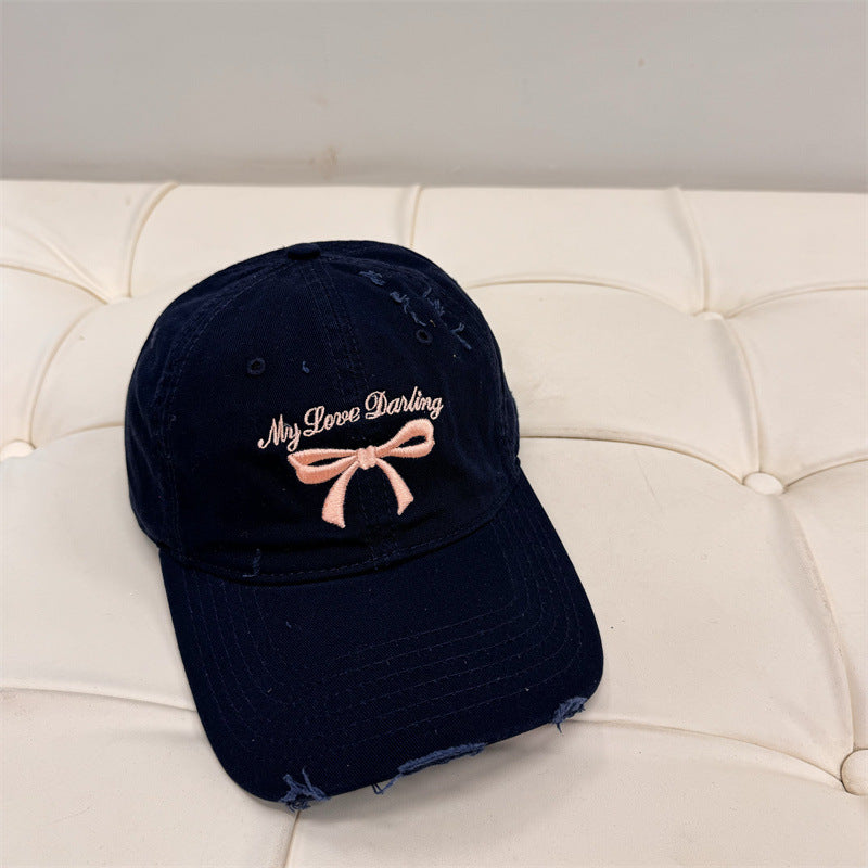 Kvinnes Slitt Bomull Baseball Caps med Sløyfe Broderi Skanto