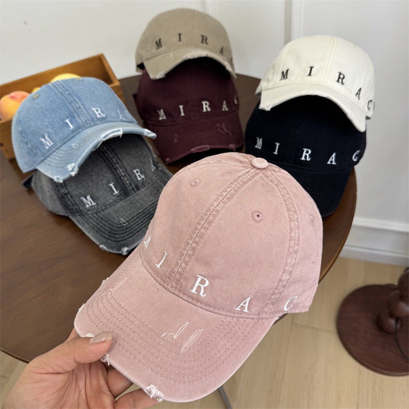Kvinnes Slitt Denim Baseball Caps Skanto