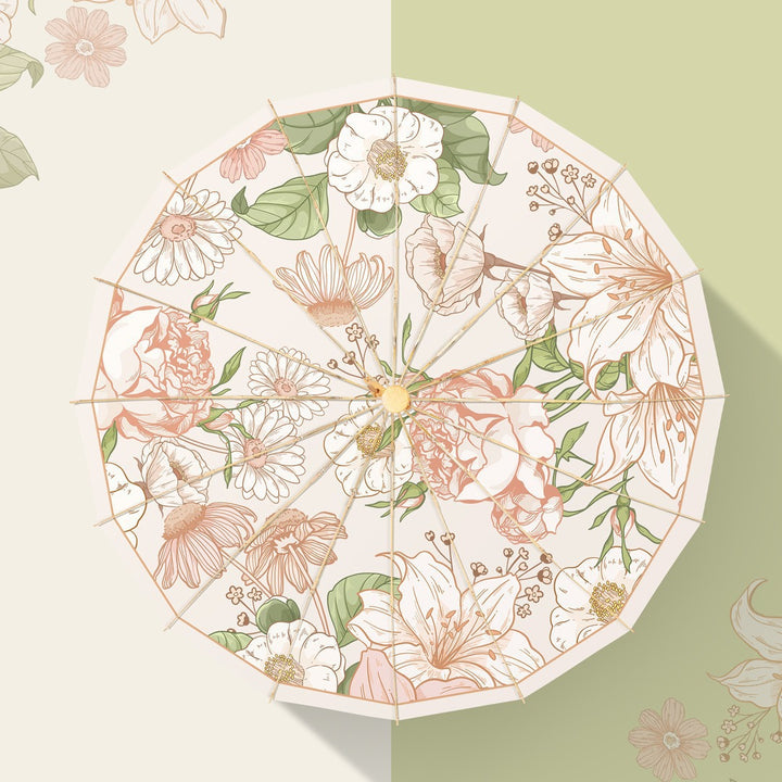 Damen elegant sammenleggbart paraply med blomsterdesign Skanto