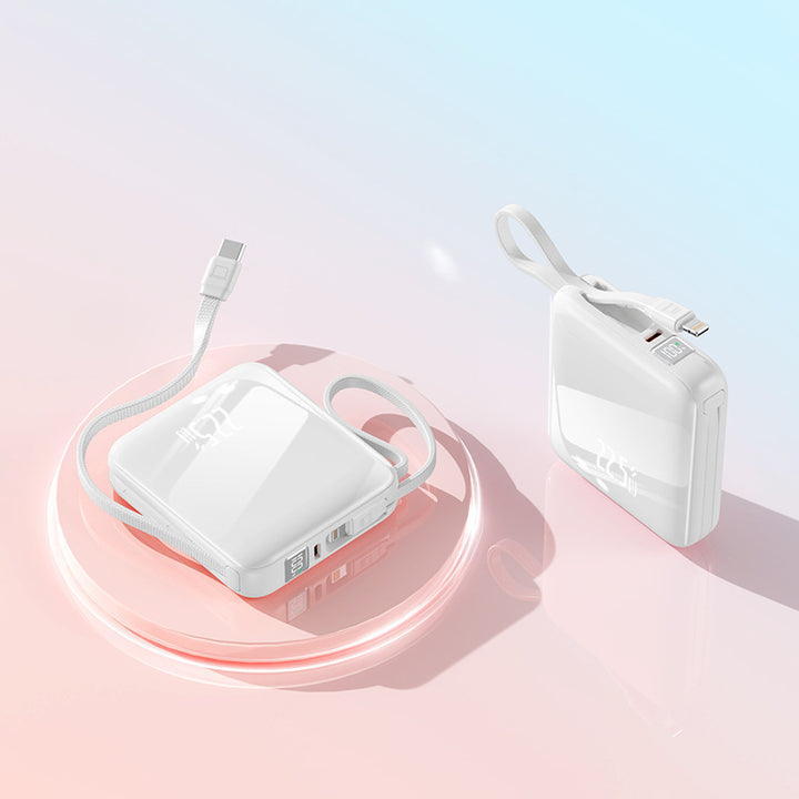 Bærbar powerbank med integrert digitaldisplay og multifunksjonell ladekabel Skanto
