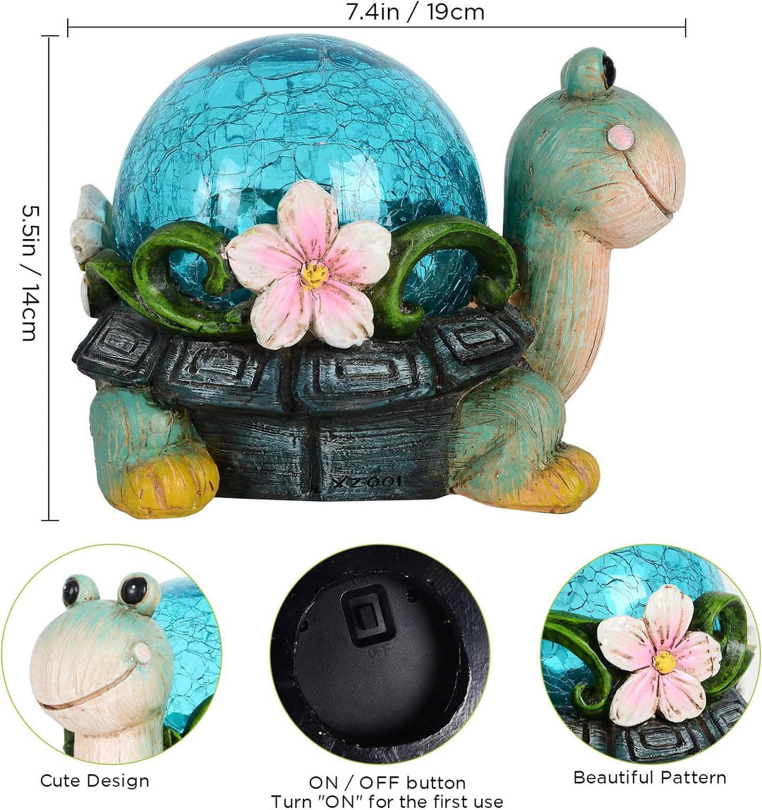 Solar Turtle Saueplanter Med LED Lys Teksturerte Harpiks Hage Statue Skanto