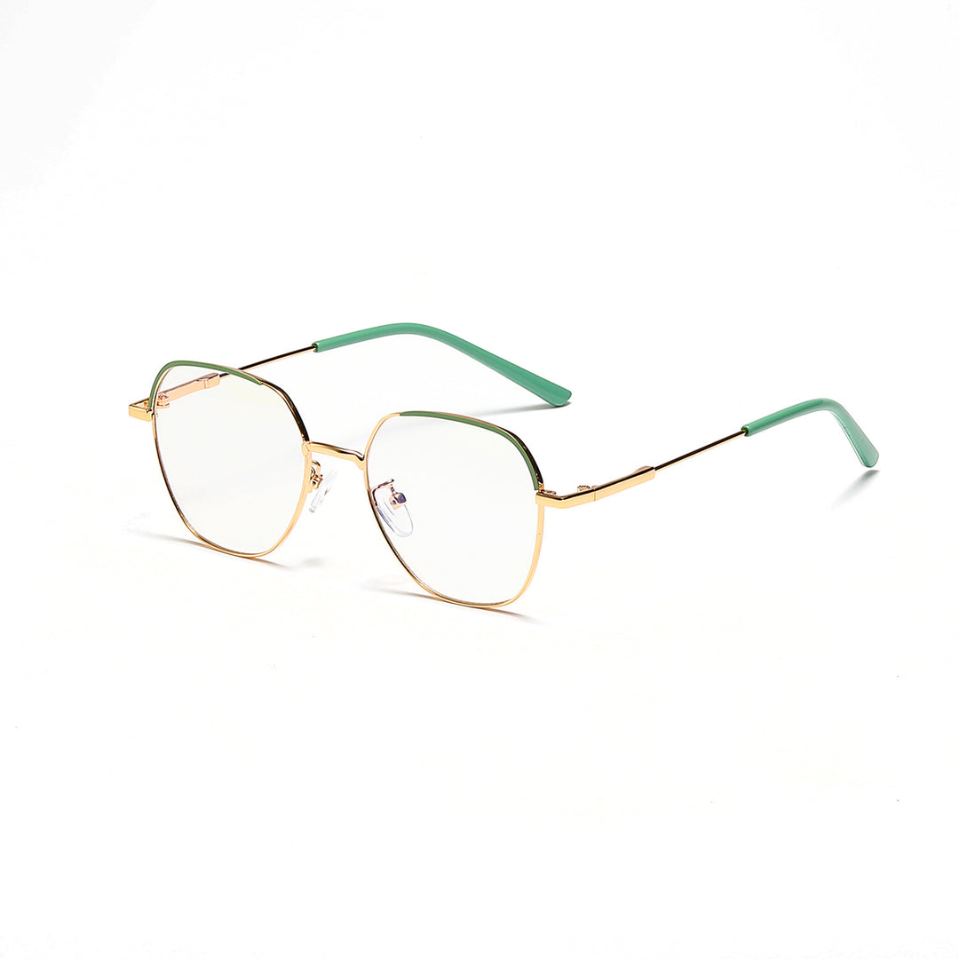 Dame moteriktig solbrille med smal metallramme og blå linser Skanto