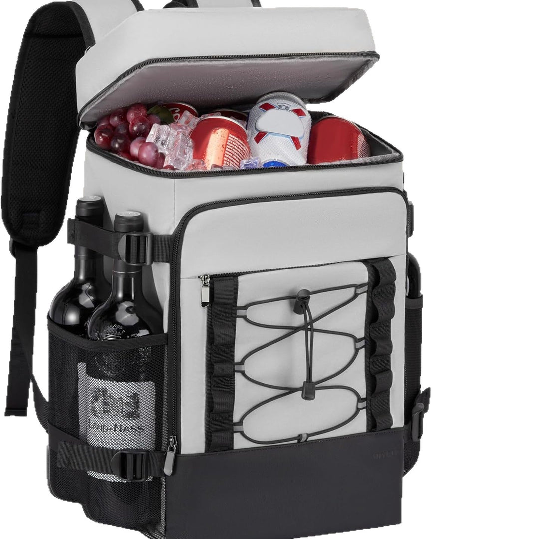 Unisex insulated cooler backpack with side bottle holders, elastic drawstring and padded carrying system Skanto