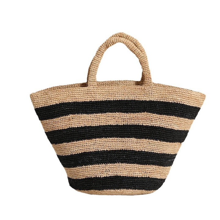 Braided beach bag with modern stripe pattern Skanto