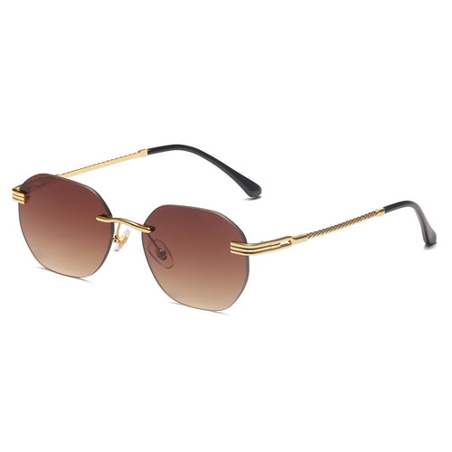 Dame moteriktig geometrisk solbrille med dekorativ metallegering Skanto