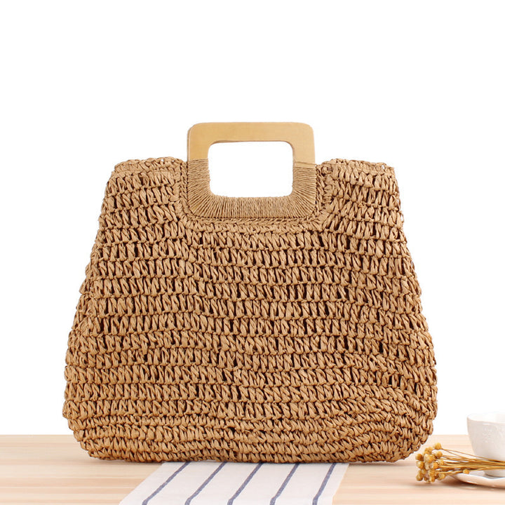 Handmade basket bag with modern wooden handle Skanto