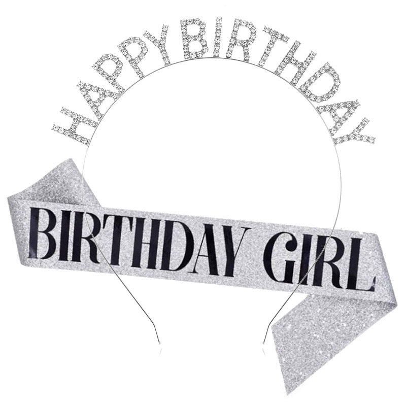 Damer Glitrende Hårbånd med "Happy Birthday"-påskrift Skanto