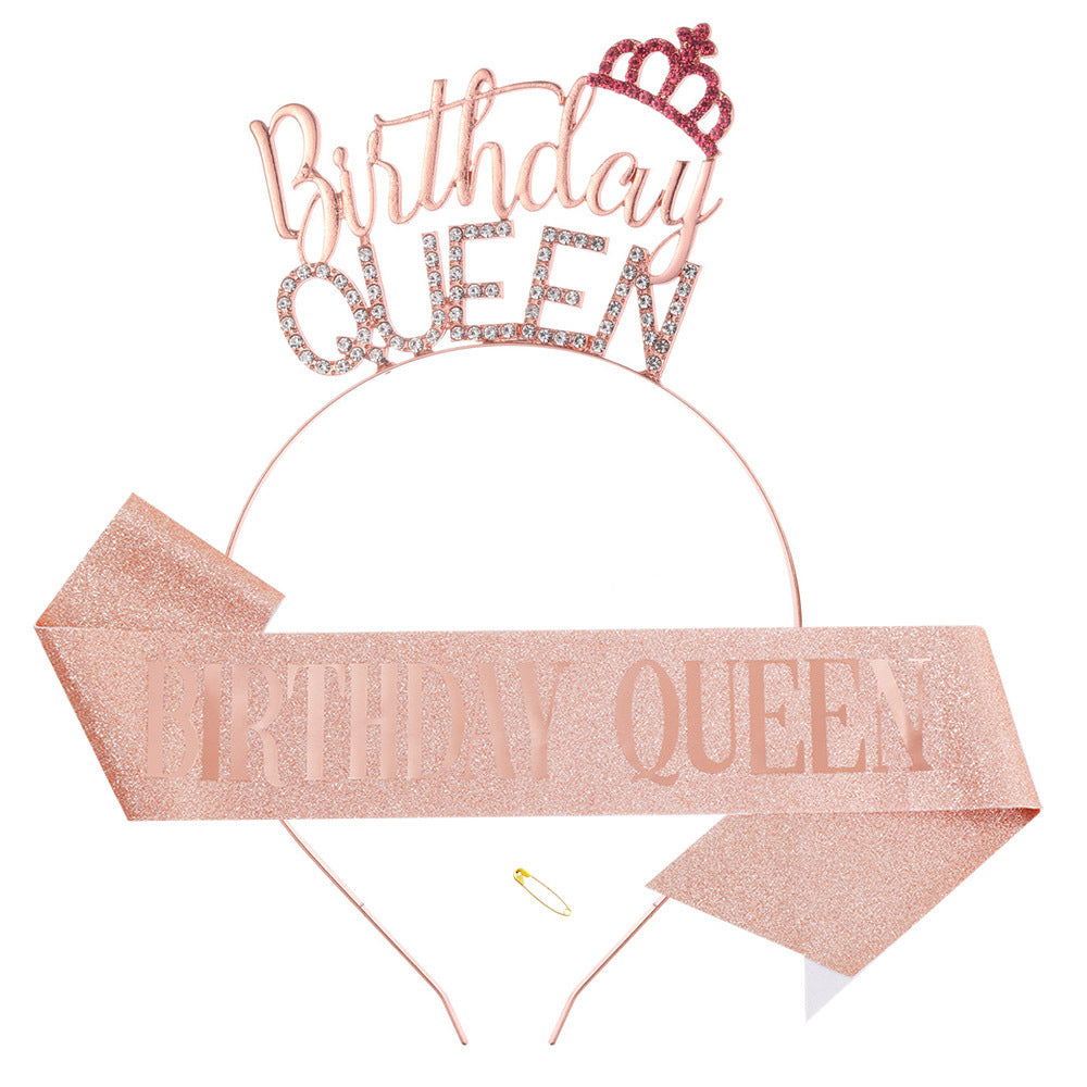 Damer Glitrende Hårbånd med "Birthday Queen"-skrift Skanto