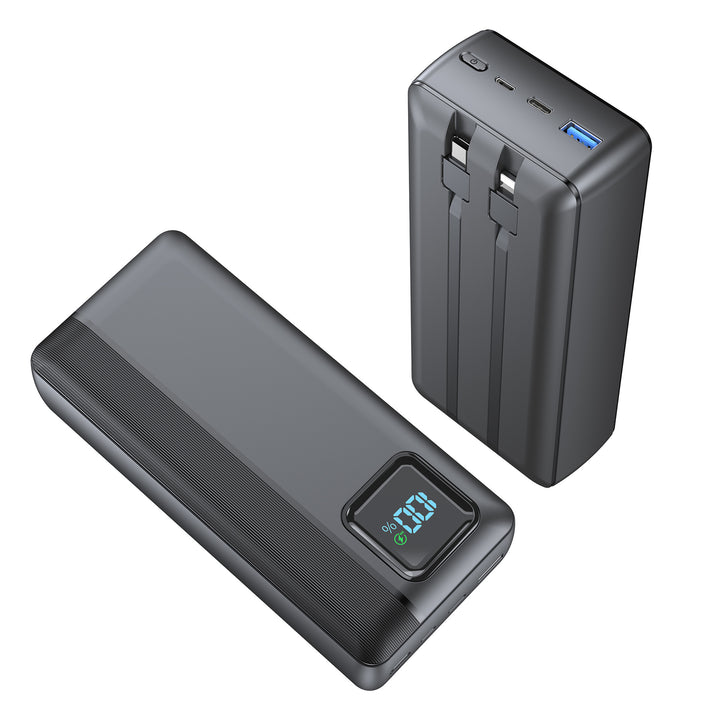Powerbank med integrert ladekabel og LED-skjerm Skanto
