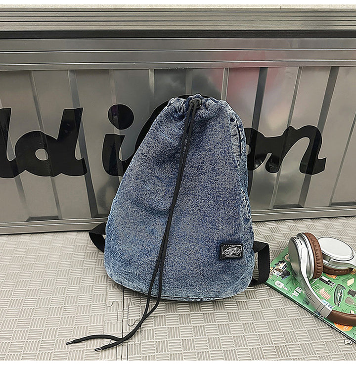 Casual Drawstring Denim Skole Ryggsekk