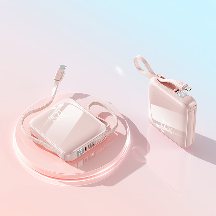 Bærbar powerbank med integrert digitaldisplay og multifunksjonell ladekabel Skanto