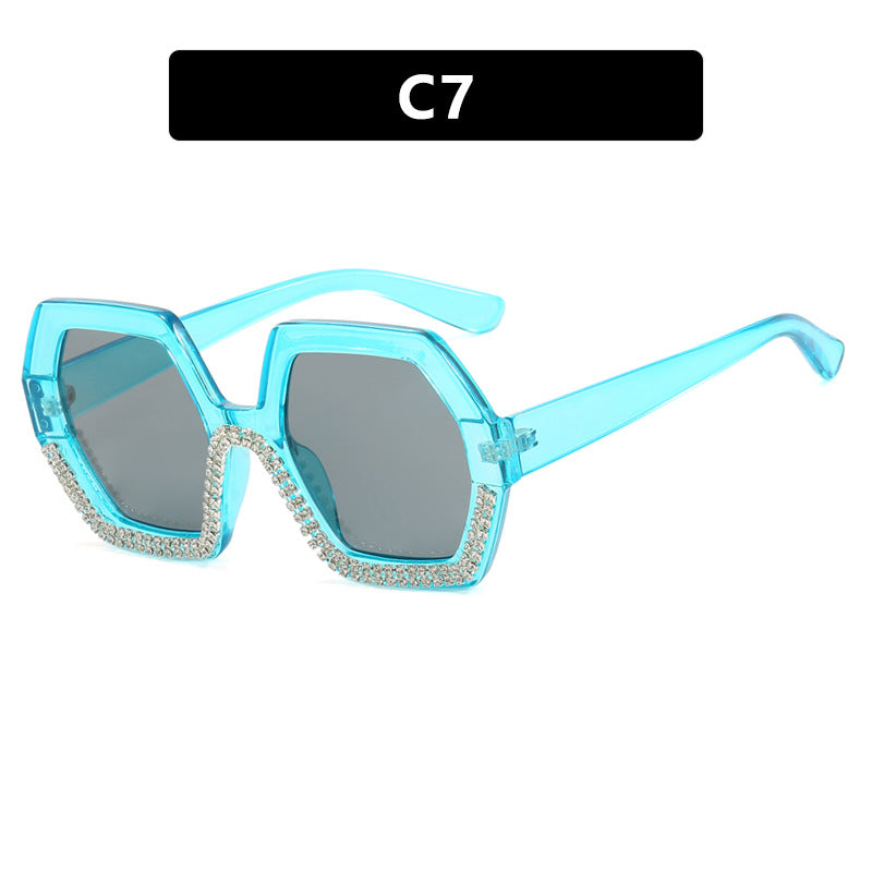 Women's extravagant sunglasses with hexagonal frame and rhinestone accents Skanto