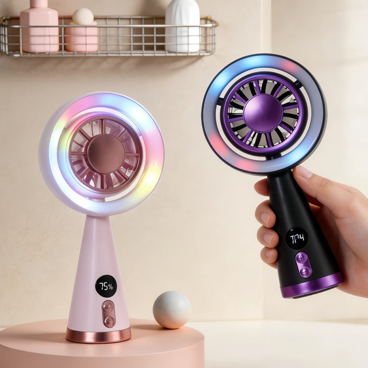 Dame Bærbar Mini-vifte med LED-belysning og digital hastighetsindikator Skanto