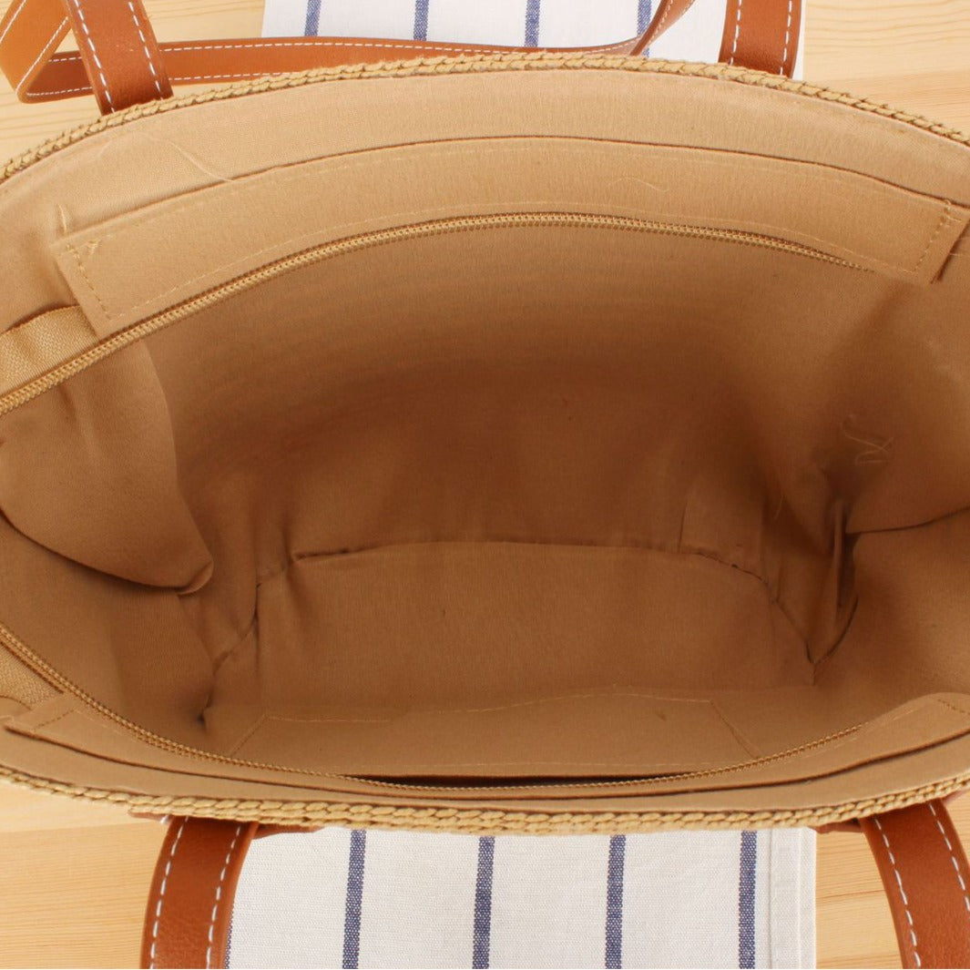 Handbag made of high-quality raffia with elegant leather handles Skanto