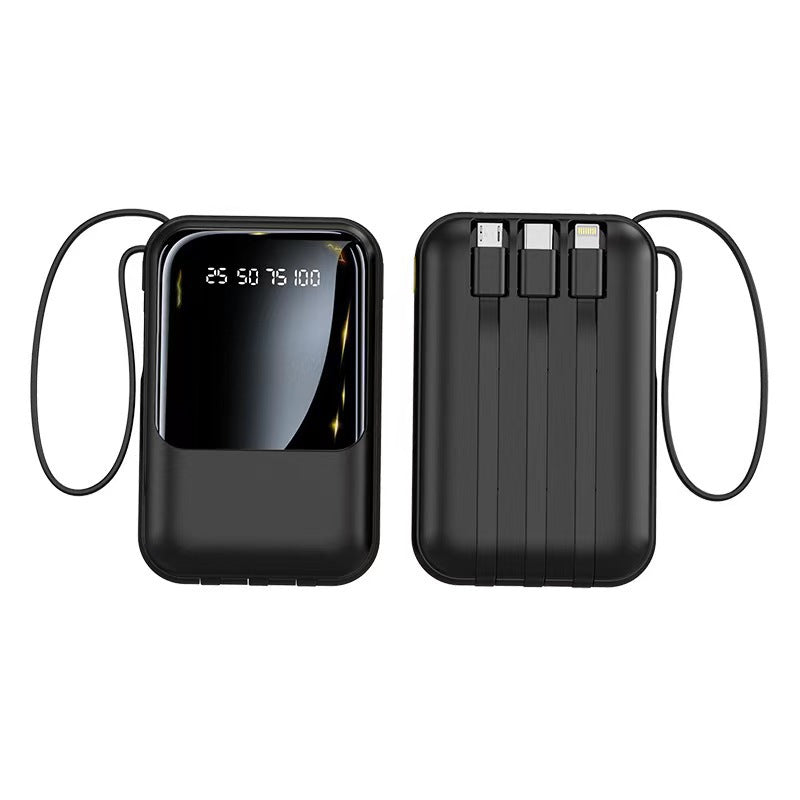 Kompakt powerbank med digital skjerm og integrerte ladekabler Skanto