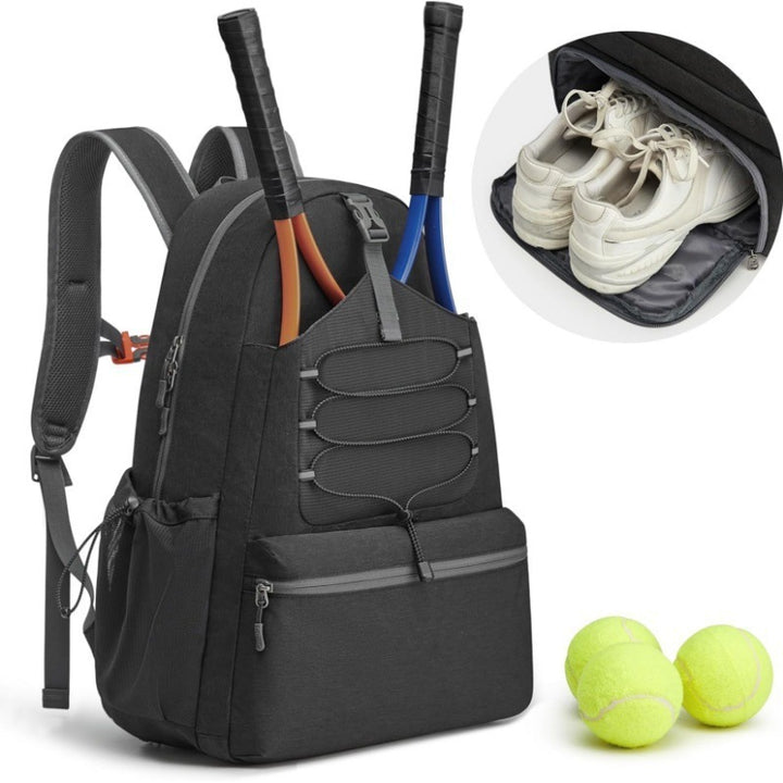 Sporty tennis backpack with separate shoe compartment and extensive pocket configuration Skanto