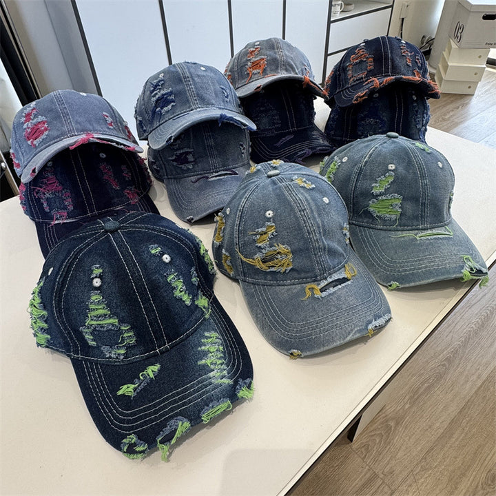 Kvinnes Slitt Denim Baseball Caps Skanto