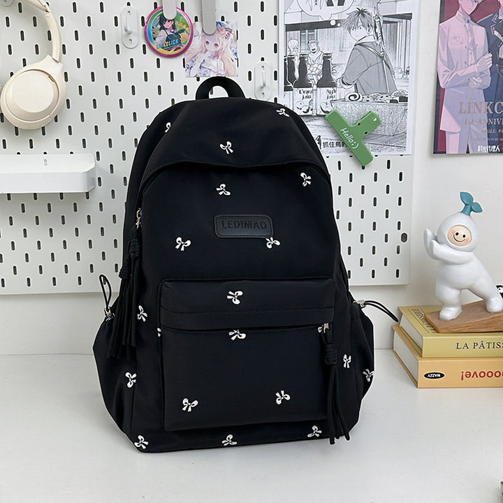 Elegant Floral Broderte Skole Ryggsekk