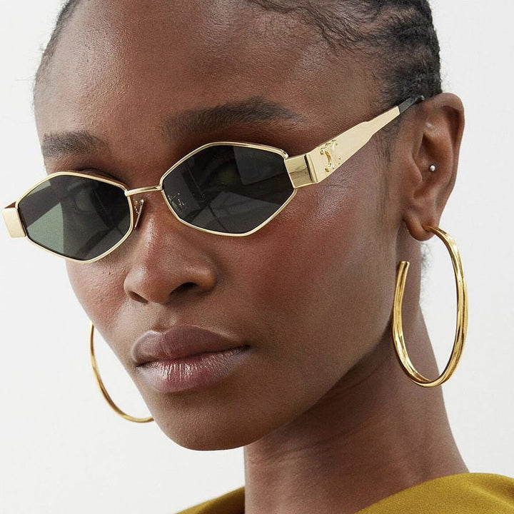 Dame moterett solbrille med unik sekskantet ramme Skanto