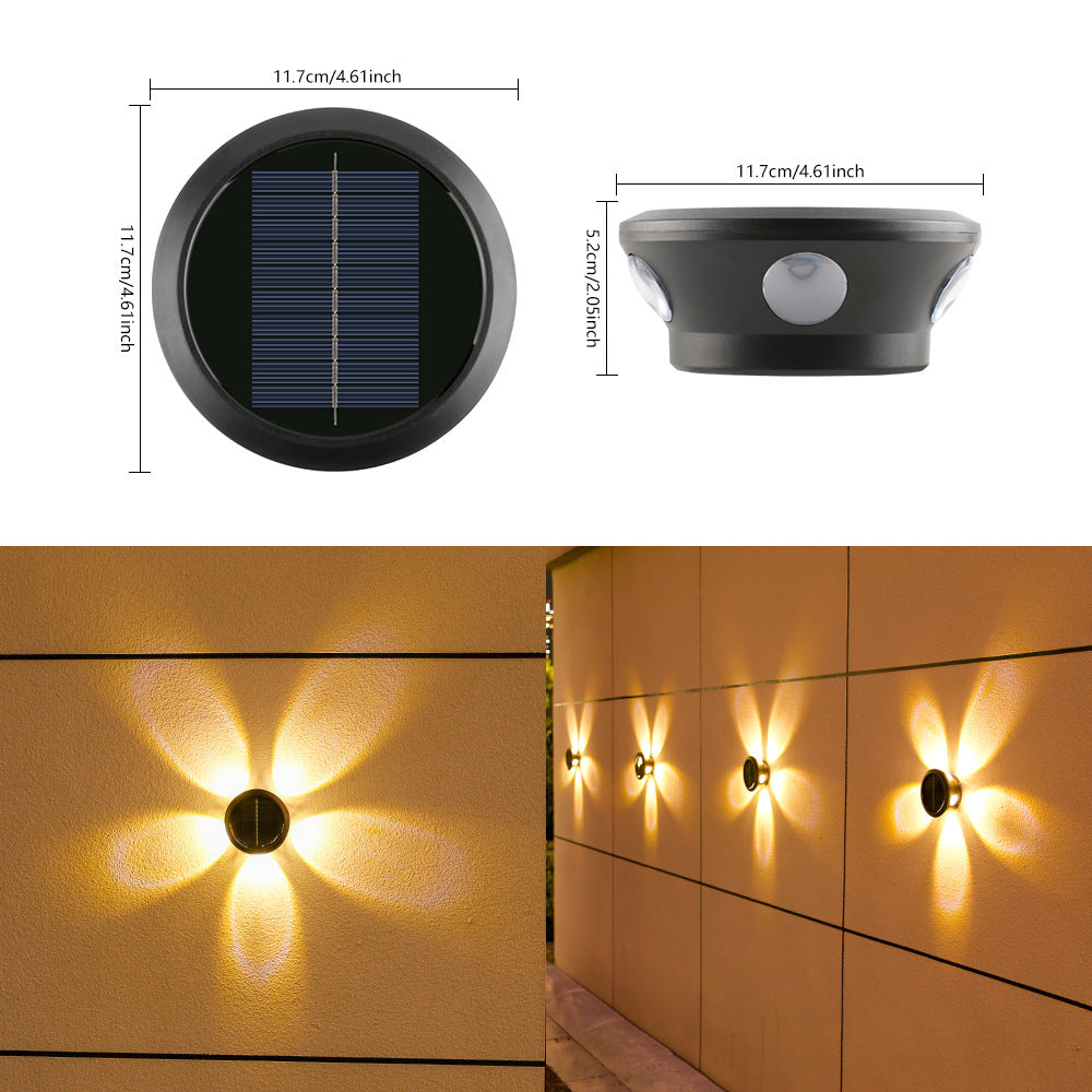 Rund Solvegglampe Med Kvadrant-Stråle LED Dekorativ Utendørs Vegglampe Og Værbestandig Hus Skanto