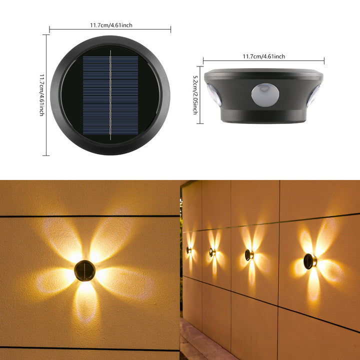 Rund Solvegglampe Med Kvadrant-Stråle LED Dekorativ Utendørs Vegglampe Og Værbestandig Hus Skanto