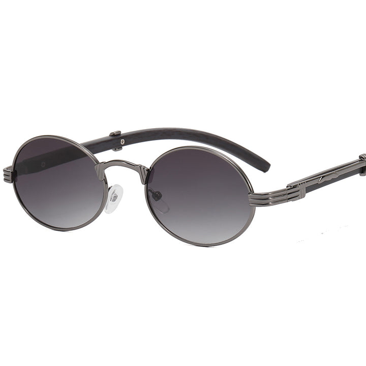 Dame rund designer solbrille med innovativ metallramme Skanto