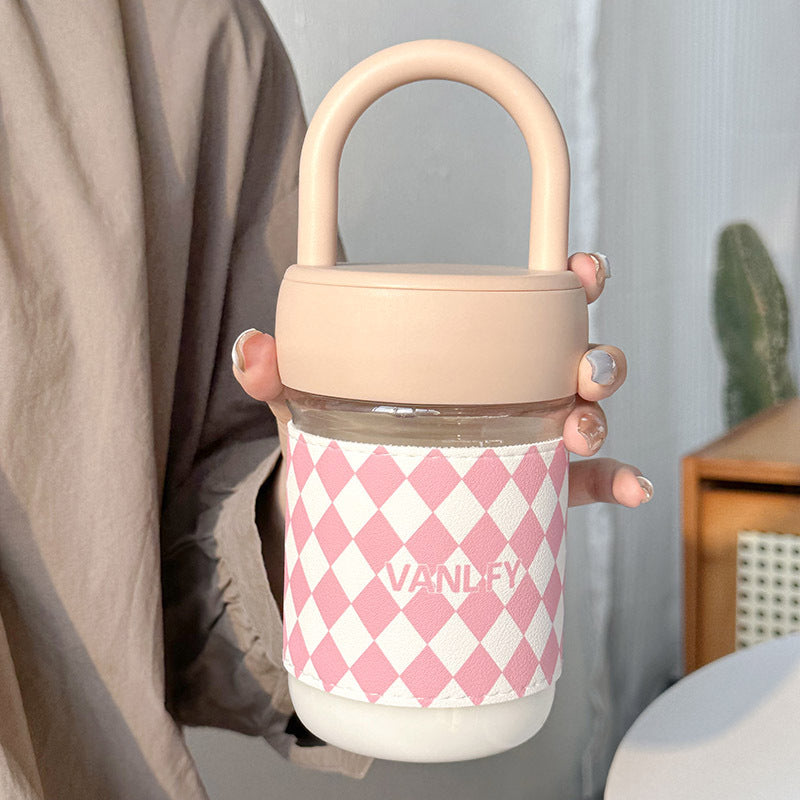 Damen Hochwertige Glas Trinkflasche mit ergonomisk håndtak Skanto