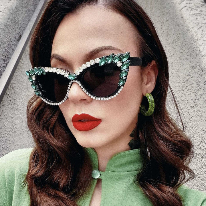Damer ekstravagante Cat-Eye solbriller med glitrende rhinestones Skanto