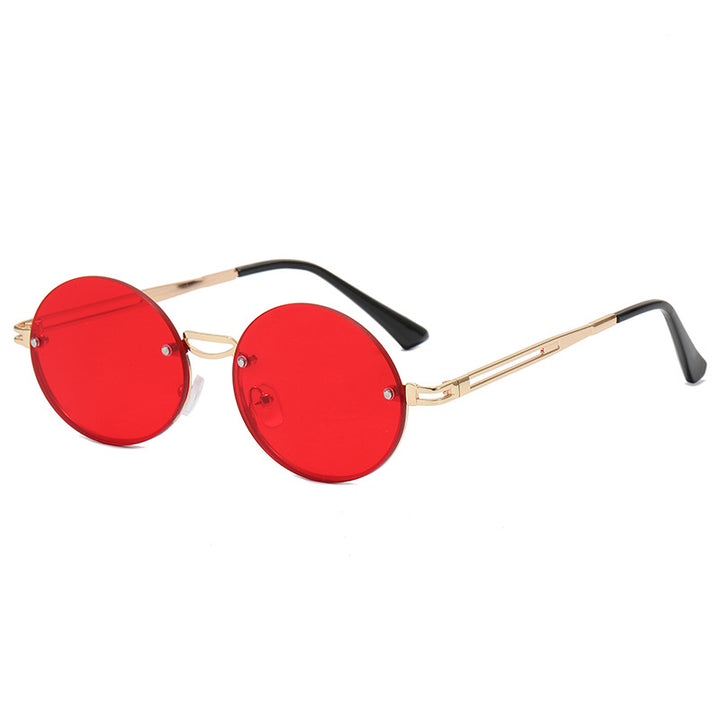 Dame rund solbrille med fin metallramme Skanto