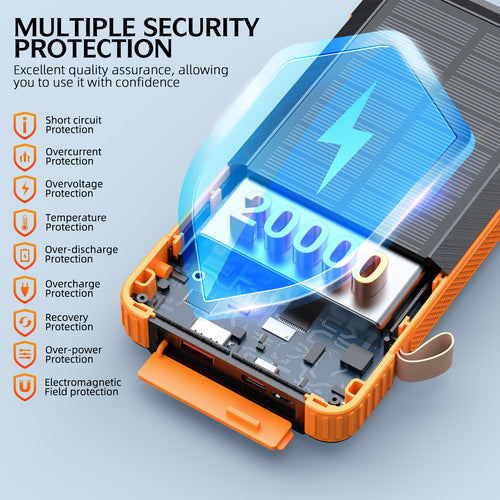 Solar Powerbank med multifunksjonelt LED-lys og integrert ladekabel Skanto