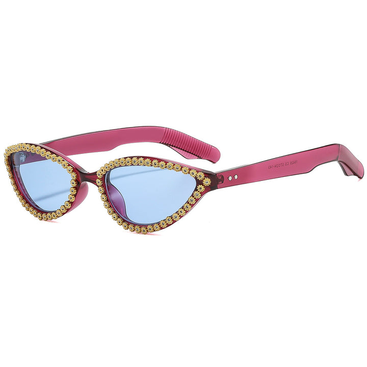 Dame Glamorøs Cat-Eye-solbrille med glitrende blomsterdetaljer Skanto
