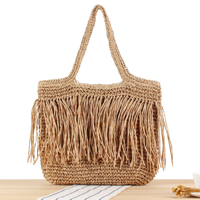 Designer Straw Bag with Fringe Detail Skanto
