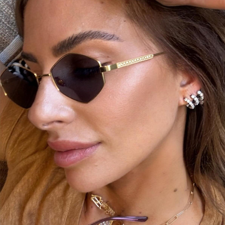 Women's hexagonal sunglasses with elegant metal accents and UV protection Skanto