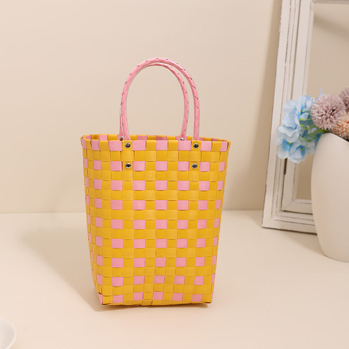 Woven tote bag in modern plaid pattern Skanto