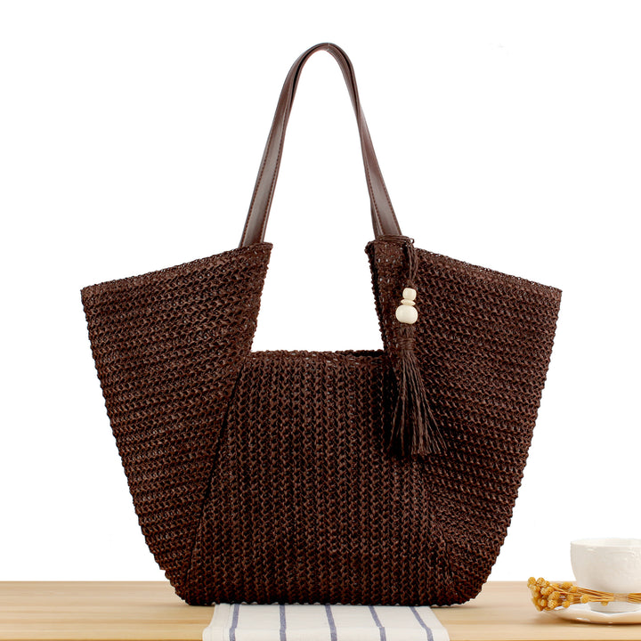 Woven Natural Straw Tote Bag with Leather Accents Skanto
