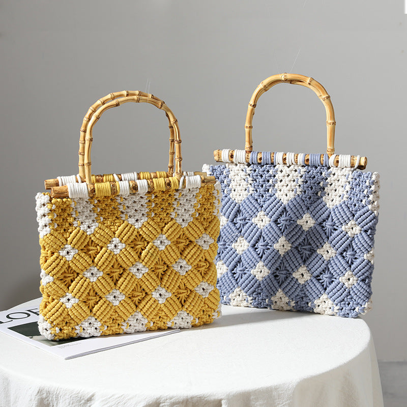Stylish Braided Handbag with Unique Checkered Pattern Skanto