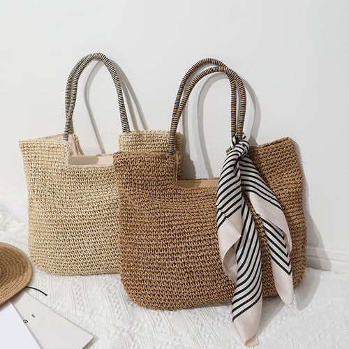 Handmade Solid Natural Material Tote Bag with Stylish Scarf Skanto