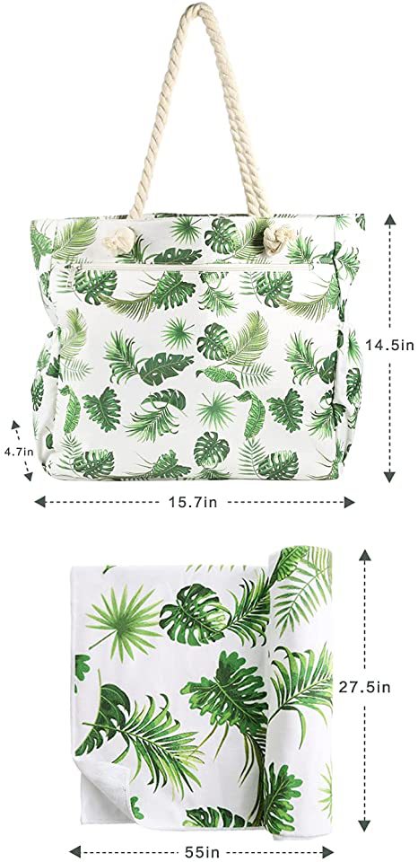 Strandveske med botanisk motiv og robuste taustropper Skanto