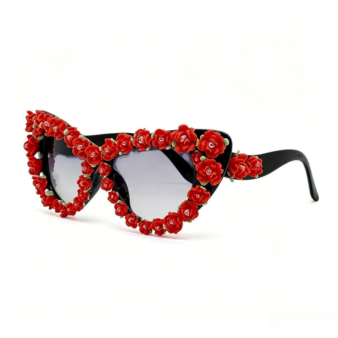 Dame Cat-Eye solbriller med florale applikasjoner Skanto