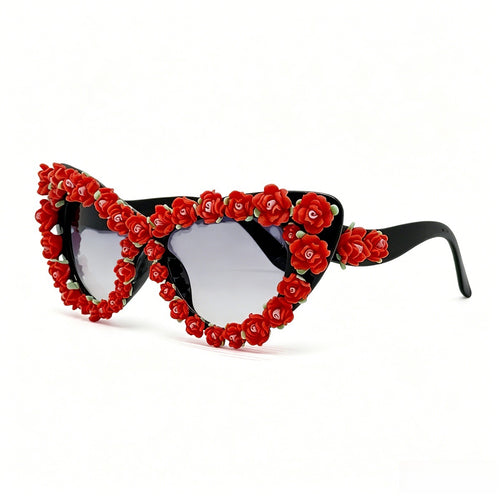Dame Cat-Eye solbriller med florale applikasjoner Skanto