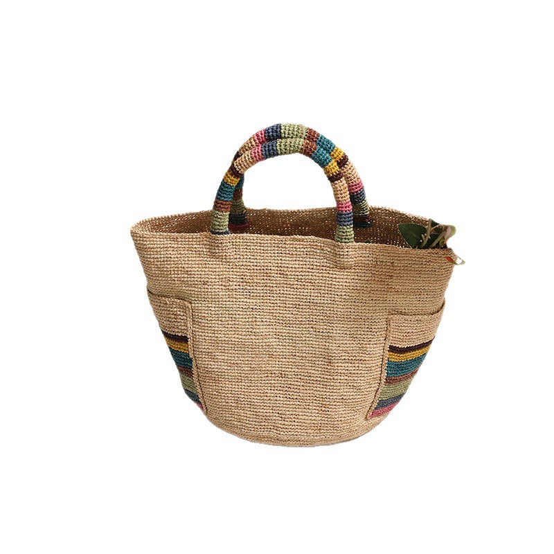 Handmade basket bag with colorful stripe accents Skanto