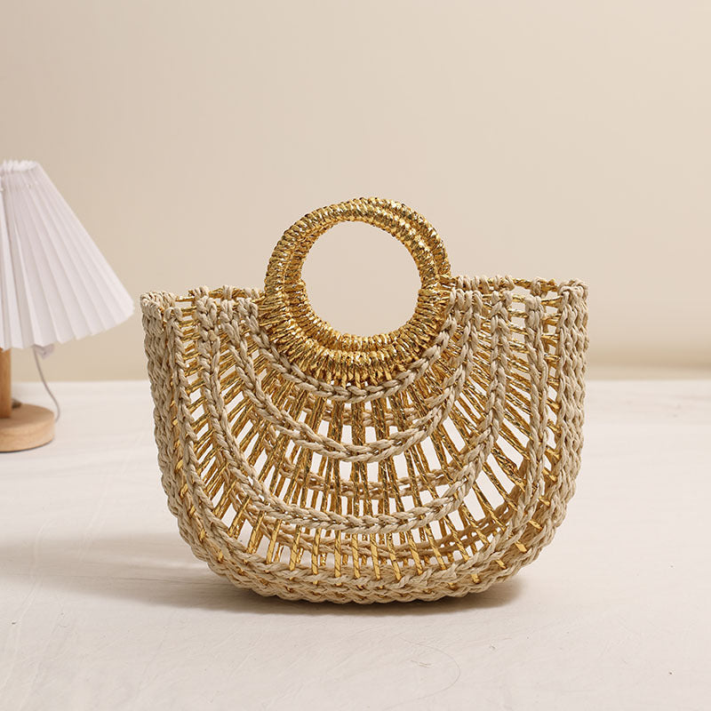 Handmade basket bag with stylish ring handle Skanto