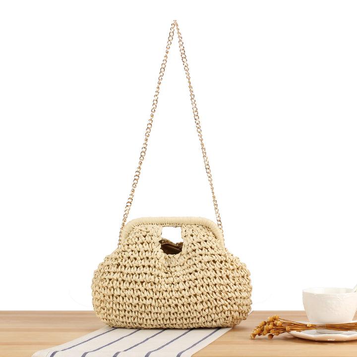 Shoulder Bag from Hand-Knotted Natural Material with Elegant Chain Strap Skanto