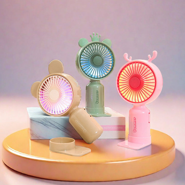 Dame nan bærbar USB Mini-vifte med LED nattlys, sammenleggbart stativ og søtt design Skanto