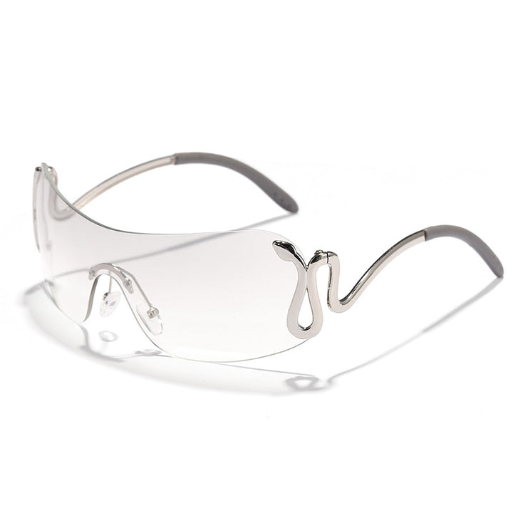 Kvinnelig mode futuristisk solbrille med buet ramme Skanto
