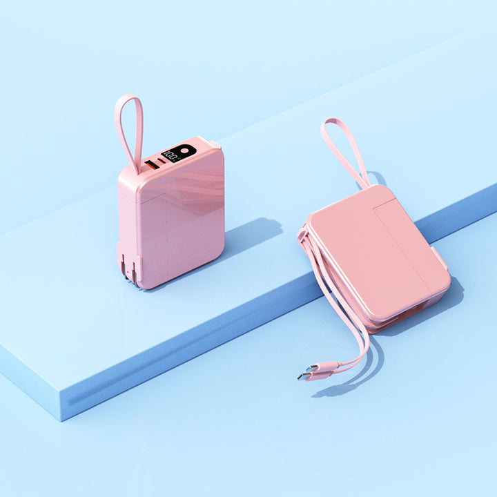 Bærbar powerbank med uttrekkbar ladekabel og digital skjerm Skanto